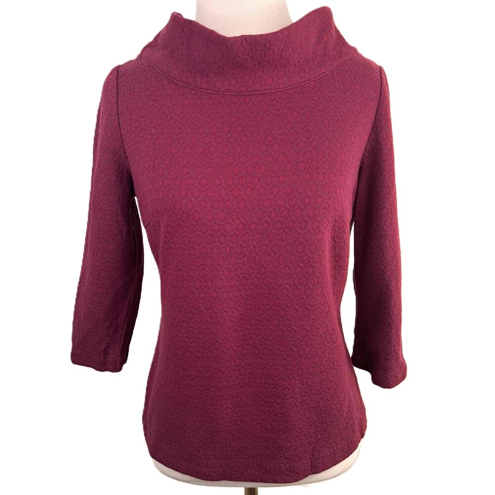 Boden Purple 3/4 Sleeve Shawl Collar Textured Pattern Pullover Sweater Size 4P